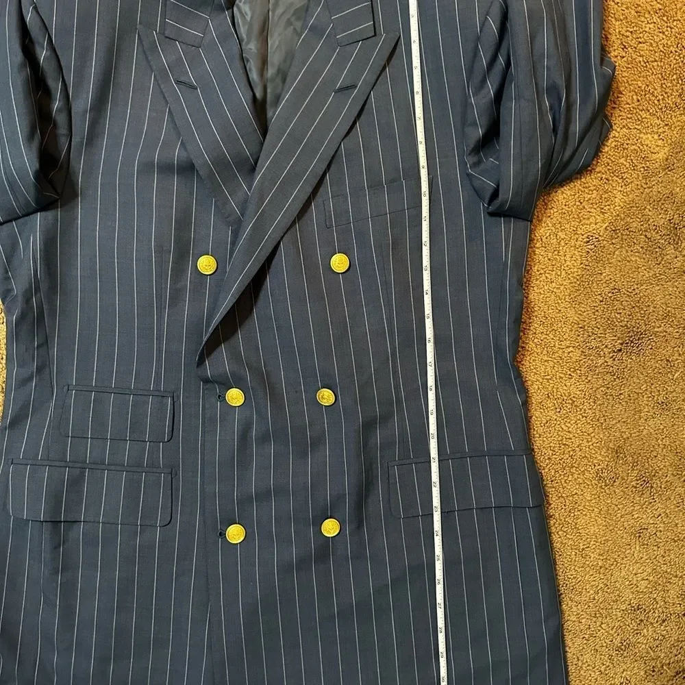Custom 170’s Blue Double-Breasted Suit with Pinstripes & surgeon cuffs